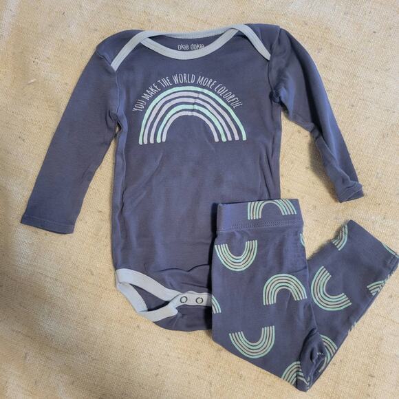 Okie Dokie Rainbow "You Make the World More Colorful" 2 Pc Outfit Blue 12 Month - Picture 1 of 7